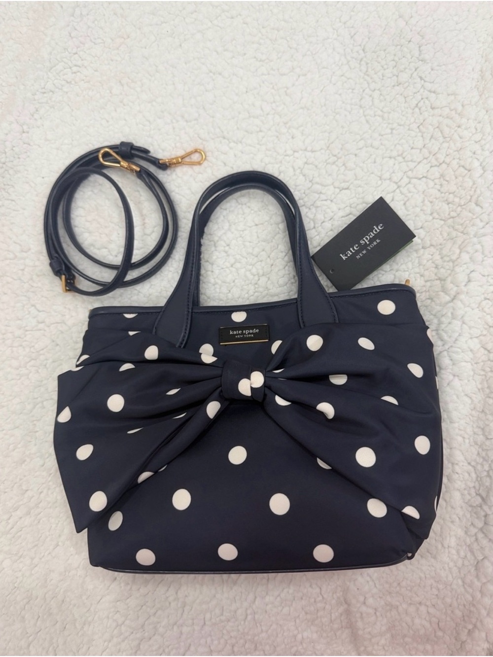 kate spade Navy and White Polka Dot Bow Satchel